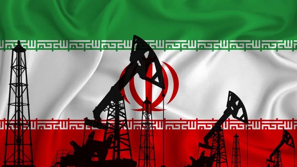 Iran flags and oil fields