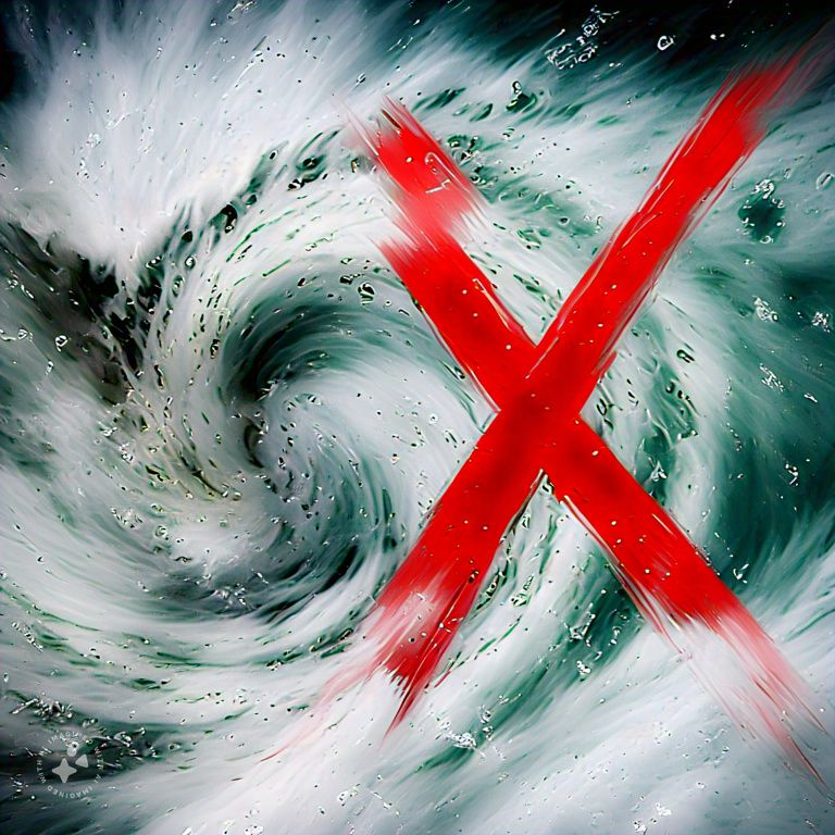 A hurricane swirling behind a big red "X"