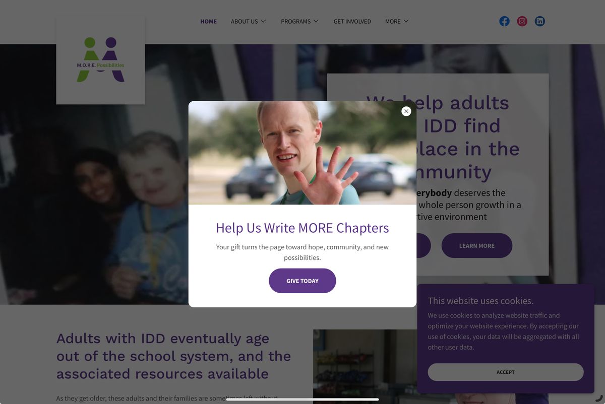 Screenshot of MORE Possibilities Website