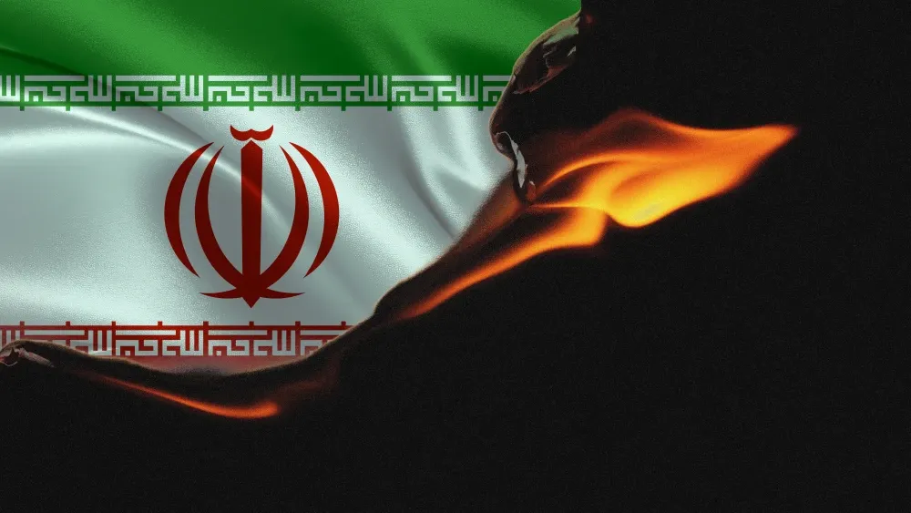A flag of the Islamic Republic burns.  Shutterstock
