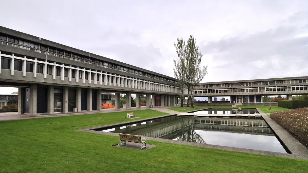 The Academic Quadrangle at Simon Fraser University in British Columbia. Shutterstock
