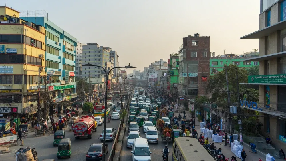 A crowded street in Dhaka, the capital of Bangladesh.  Shutterstock