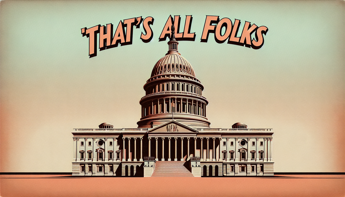 Capitol Hill with "That's All Folks" in the style of Looney Toons