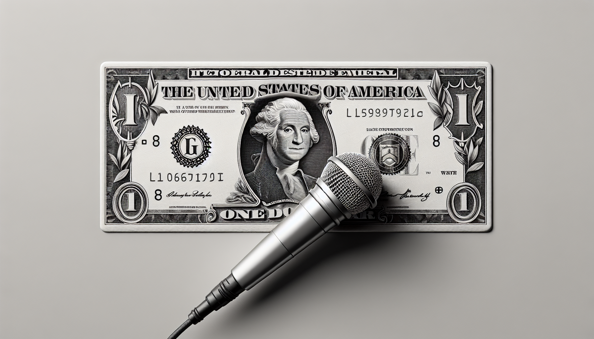 Dollar bill with a microphone in front of George Washington