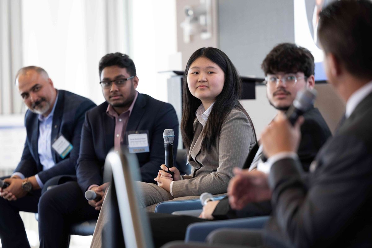 Group of high school panelists at Aim High kickoff event on May 25, 2023