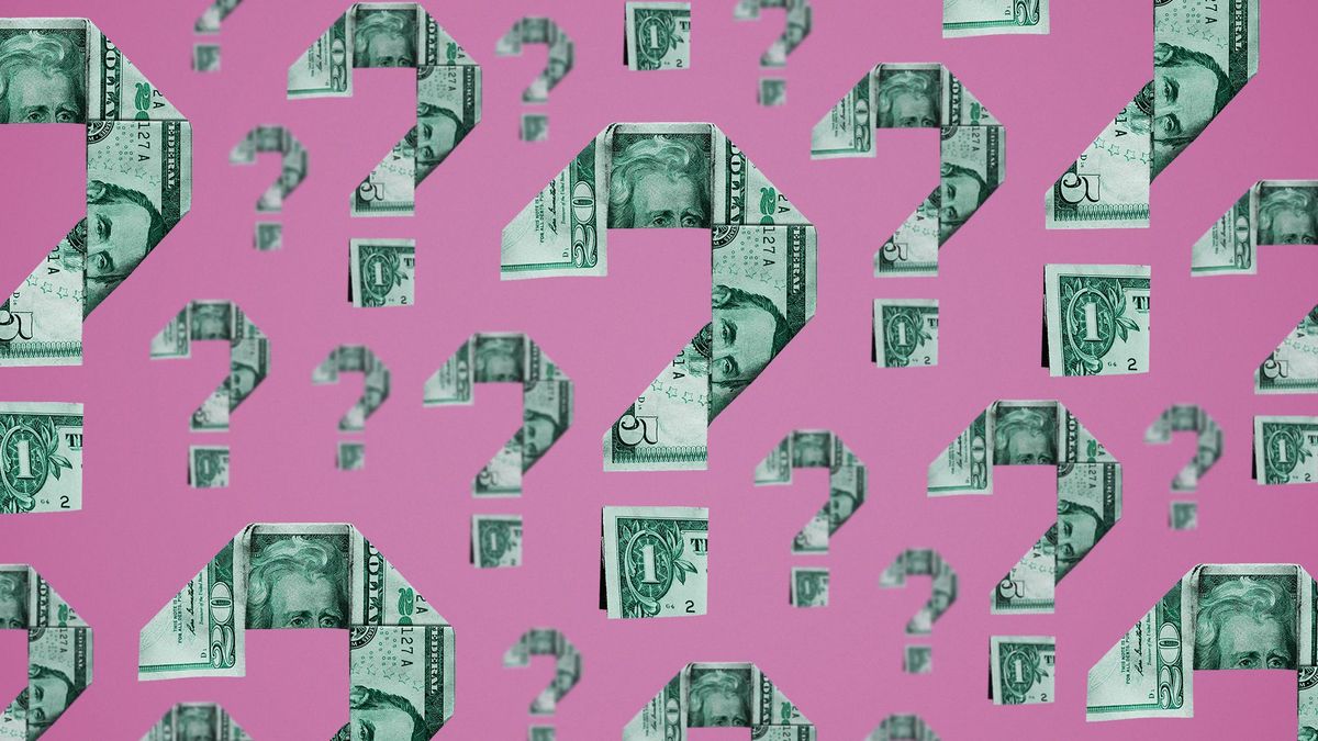 Illustration of question marks made of money pattern.