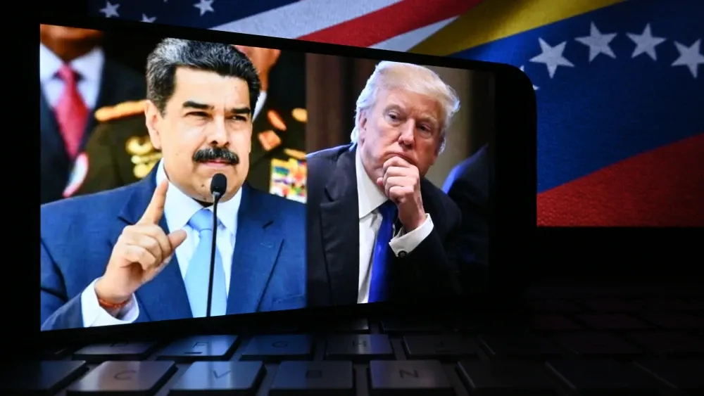 A conceptual image shows U.S. President Donald Trump and Venezuelan President Nicolás Maduro on a smartphone screen.  Shutterstock