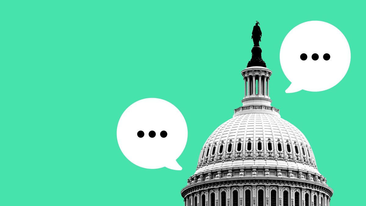 Illustration of Congress with empty speech bubbles