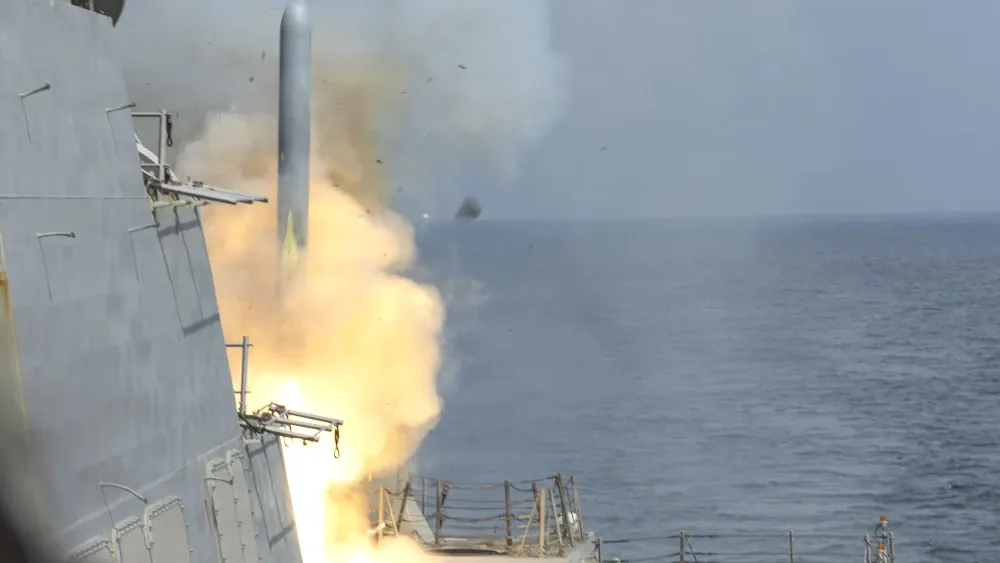 Arleigh Burke-class guided-missile destroyer USS Delbert D. Black (DDG 119) fires a Tomahawk Land Attack Missile (TLAM) in support of Operation Epic Fury, Feb. 28, 2026. (U.S. Navy photo)  U.S. Navy P...