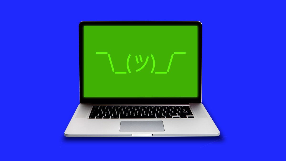 Illustration of a computer with a shrug emoji on the screen