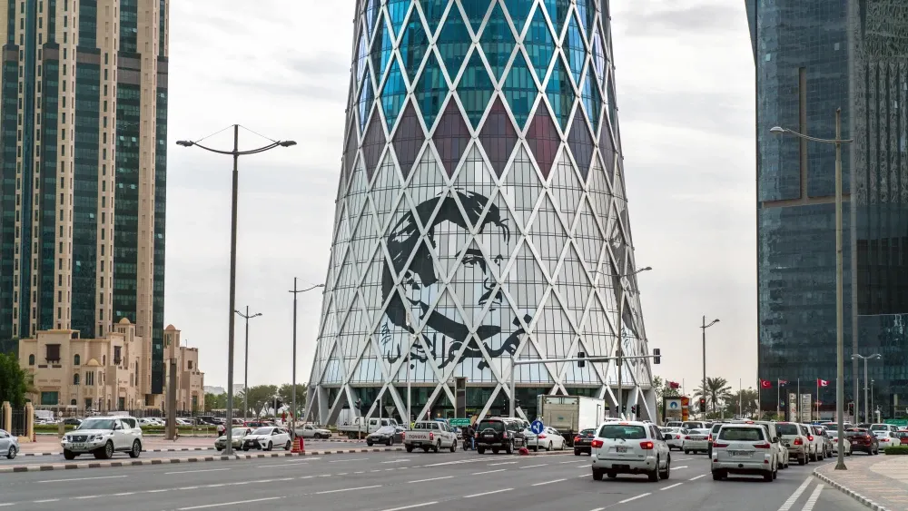 A skyscraper in Doha, Qatar, bears the image of Emir Sheikh Tamim bin Hamad Al Thani.  Shutterstock