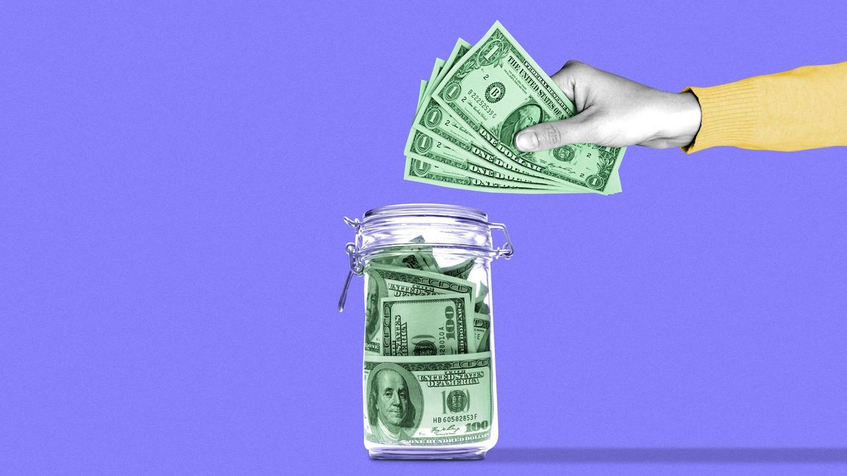 An illustration of a jar having money put into it