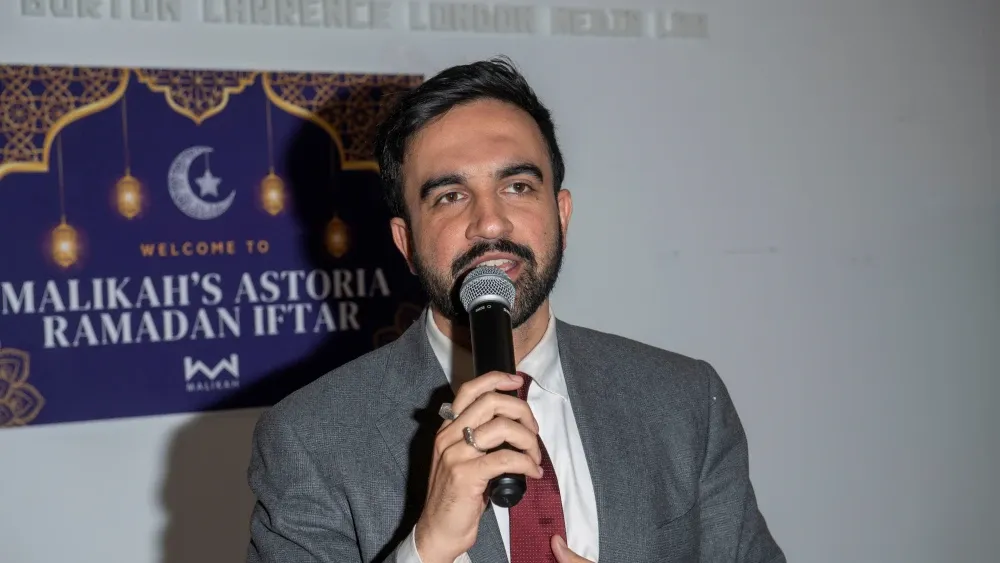 New York State Assembly member and New York City mayoral candidate Zohran Mamdani speaks at a Malikah's Iftar Ramadan event at the Museum of the Moving Image on March 07, 2025 in the Queens Borough of...
