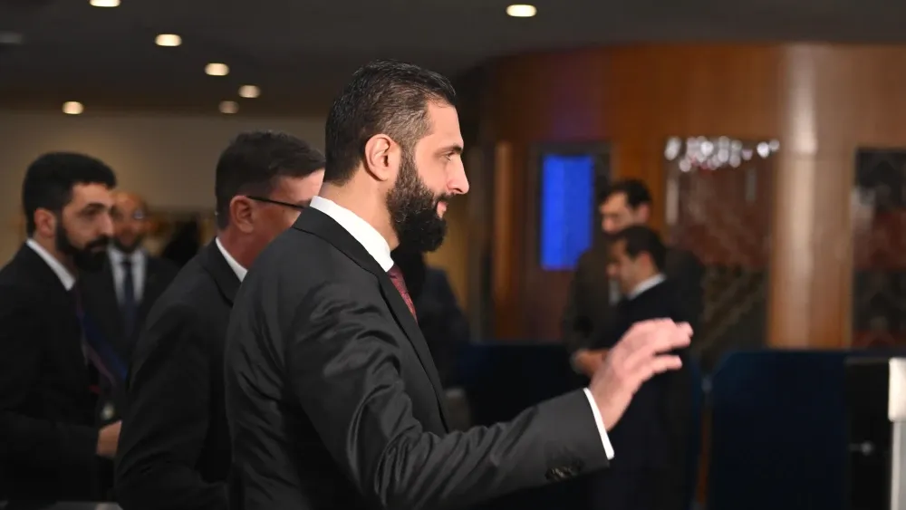 Syria's interim President Ahmed al-Sharaa attends the United Nations General Assembly in New York in September 2025.  Shutterstock