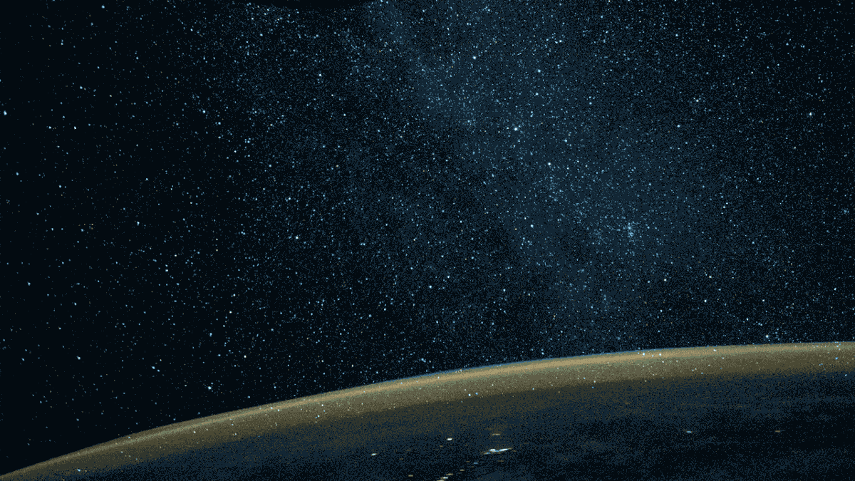 Animated parallax view of space expanding and compressing.