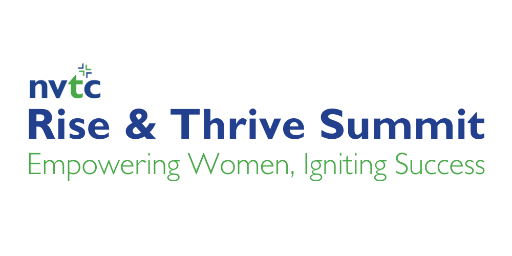 Logo for NVTC Rise & Thrive Summit with the tagline Empowering Women, Igniting Success