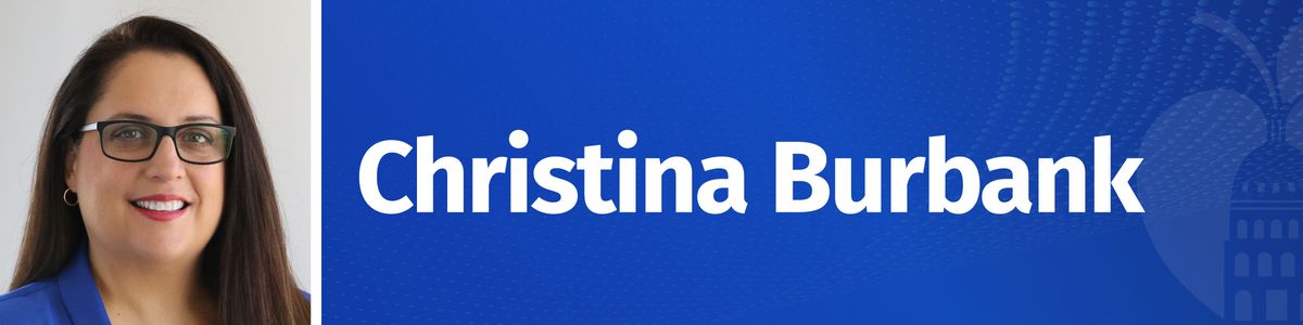 Christina Burbank banner with photo of her