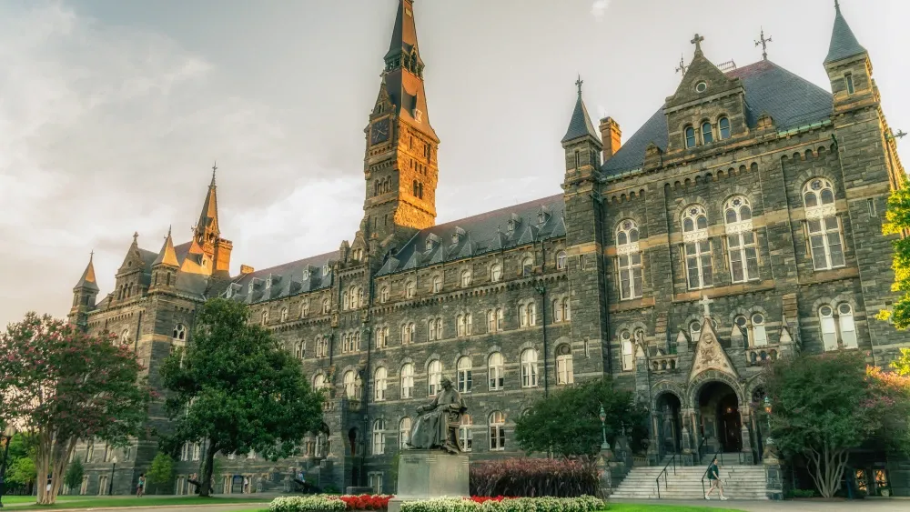 Georgetown’s leaders invited anti-American, anti-Western, and antisemitic operators to entrench themselves and their pernicious ideology into their institution. Healy Hall Shutterstock