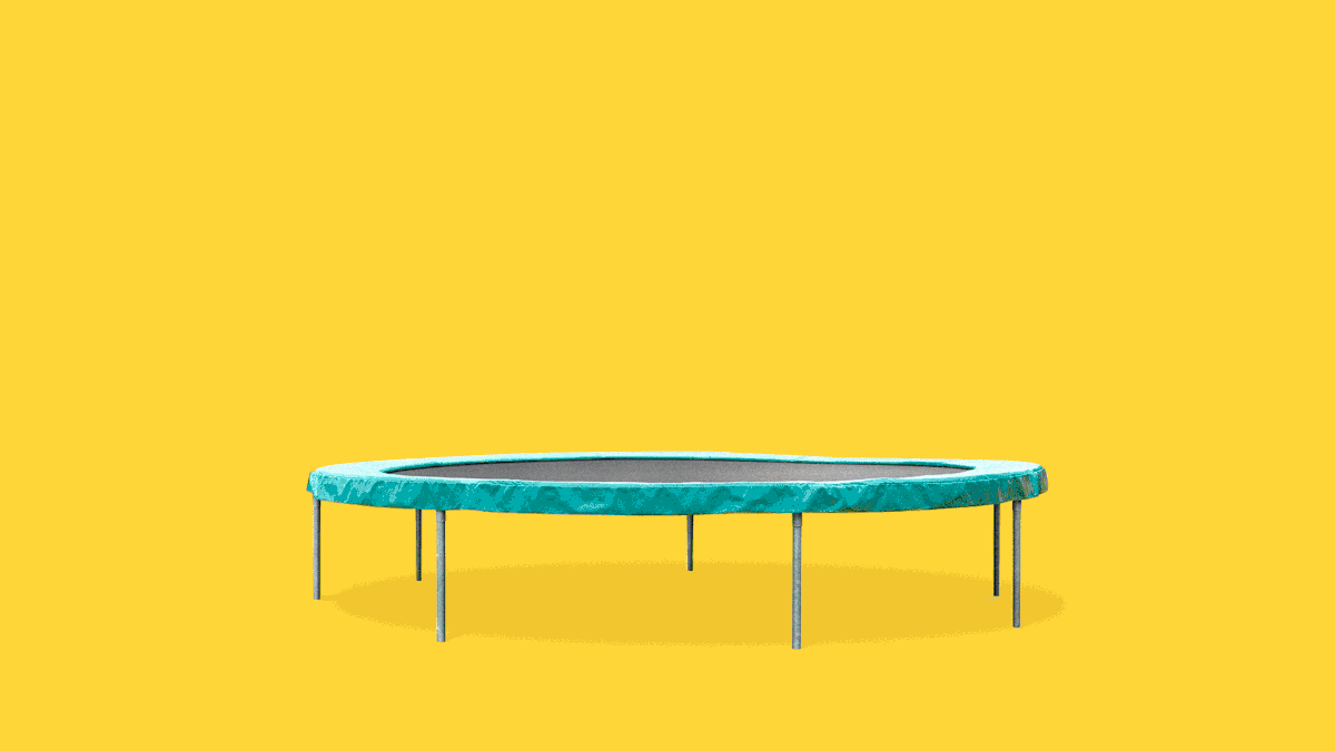 Animation of a wrench bouncing off of a trampoline.