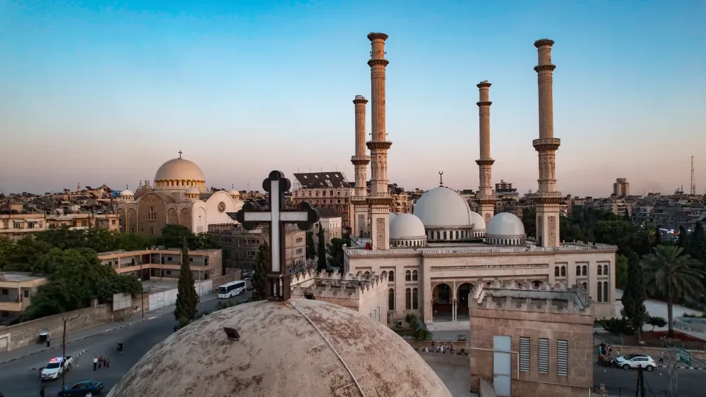 A church next to a mosque in Syria, where a suicide bombing at the Greek Orthodox Church of the Prophet Elias in Damascus killed at least 25 people in June 2025. Shutterstock