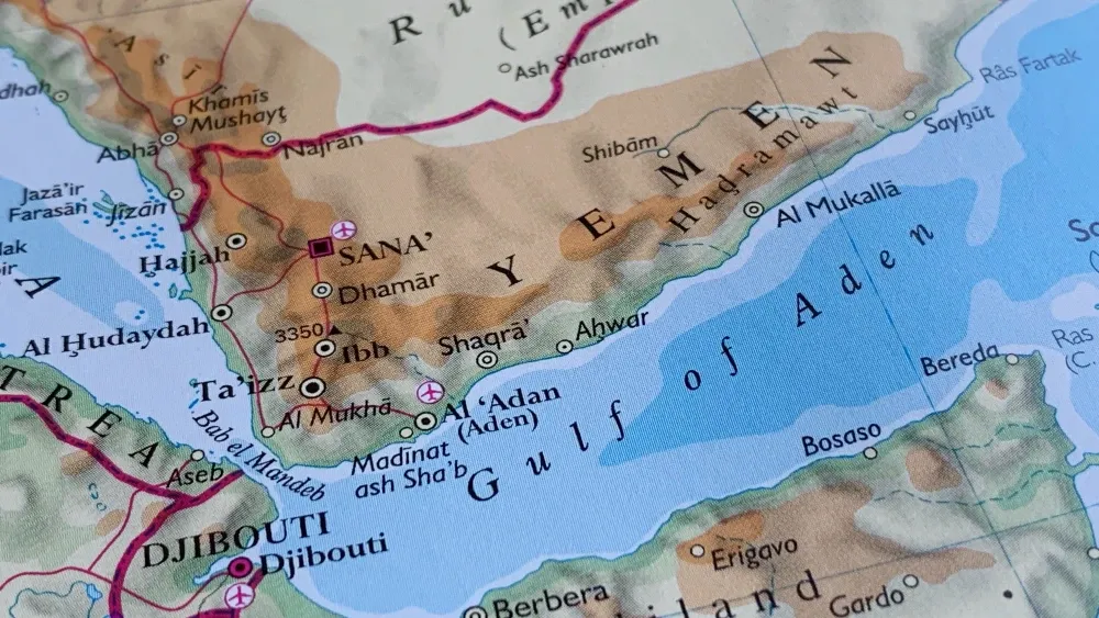 Map of Yemen and the Gulf of Aden.  Shutterstock