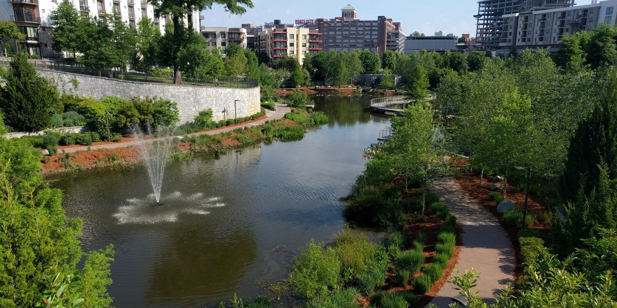 A stormwater pond used as a park amenity in Atlanta