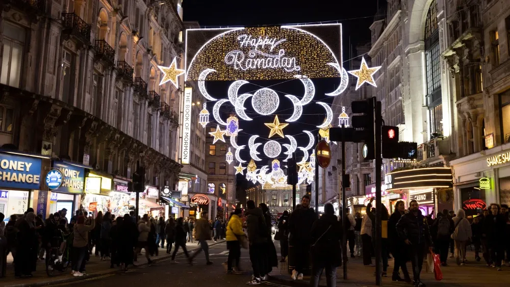 On March 22, 2023, Ramadan lights were strung for the first time in London’s Piccadilly Circus. Shutterstock