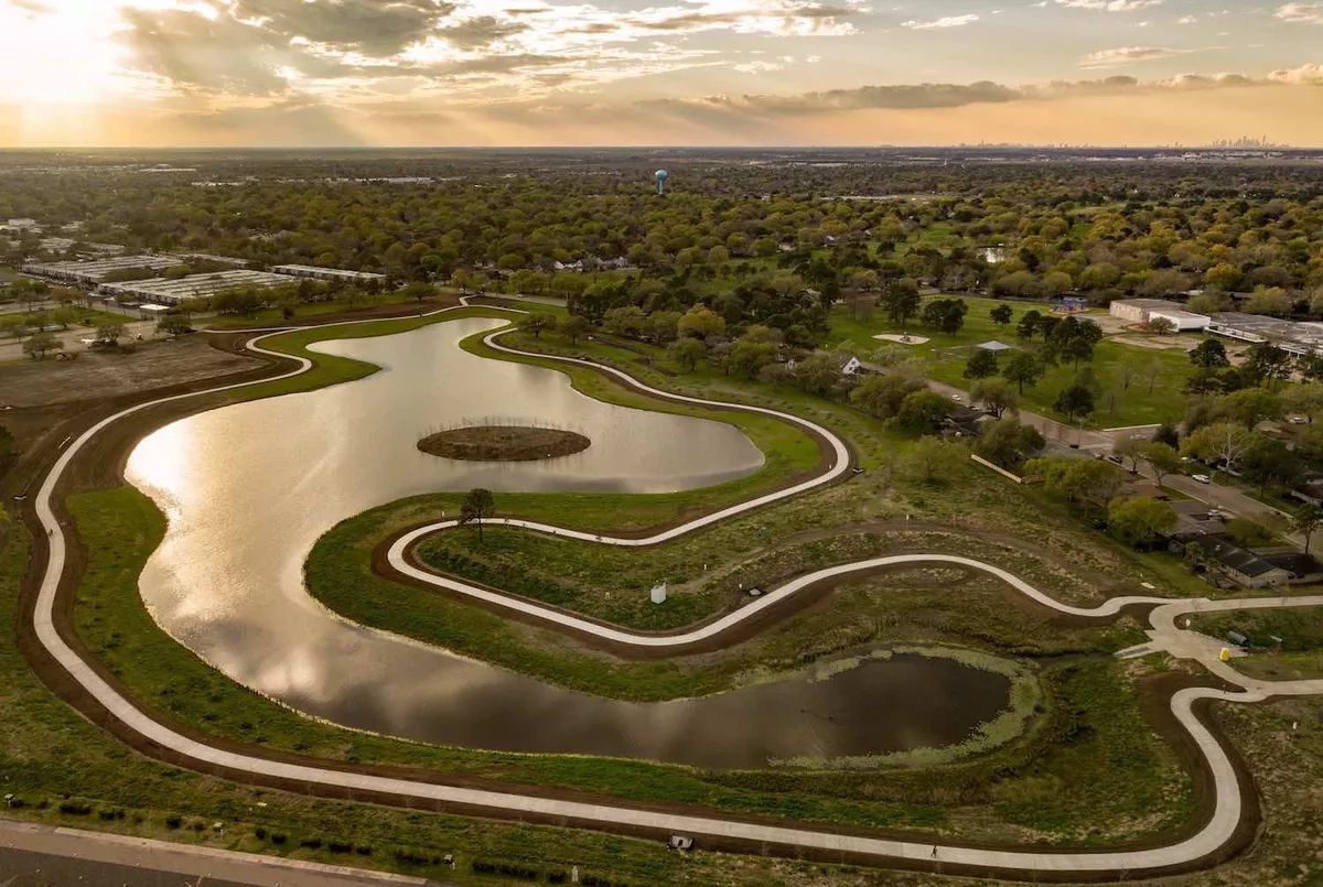 A stormwater retention pond at Exploration Green, outside of Houston, funded in part with municipal bonds