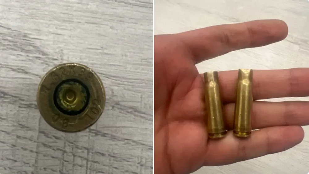 Casings from Iranian security forces, who routinely fire into crowds of protesters.  Still from X post by Mehdi Mirghaderi