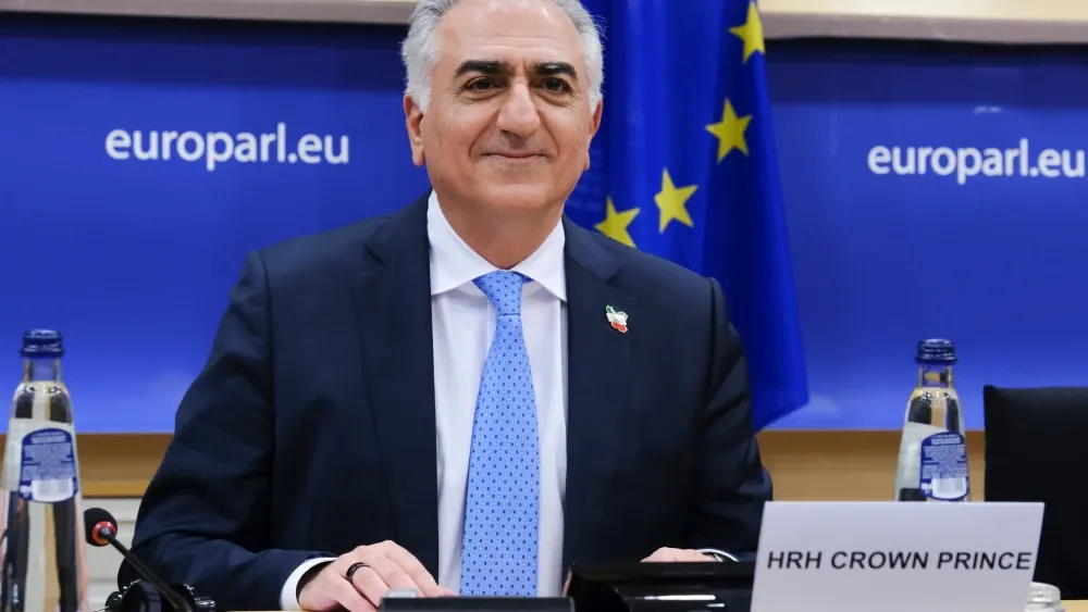Iran's former Crown Prince Reza Pahlavi at a session of European Parliament in Brussels, Belgium, on March 1, 2023.  Shutterstock