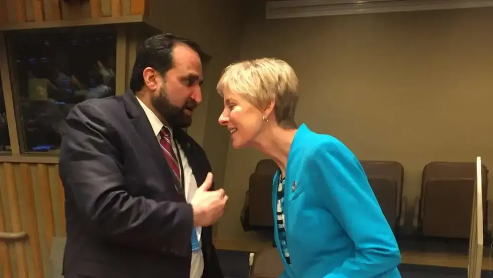 Anwar Khan, CEO of Islamic Relief USA, with Jean B. Bingham of the LDS Church Relief Society