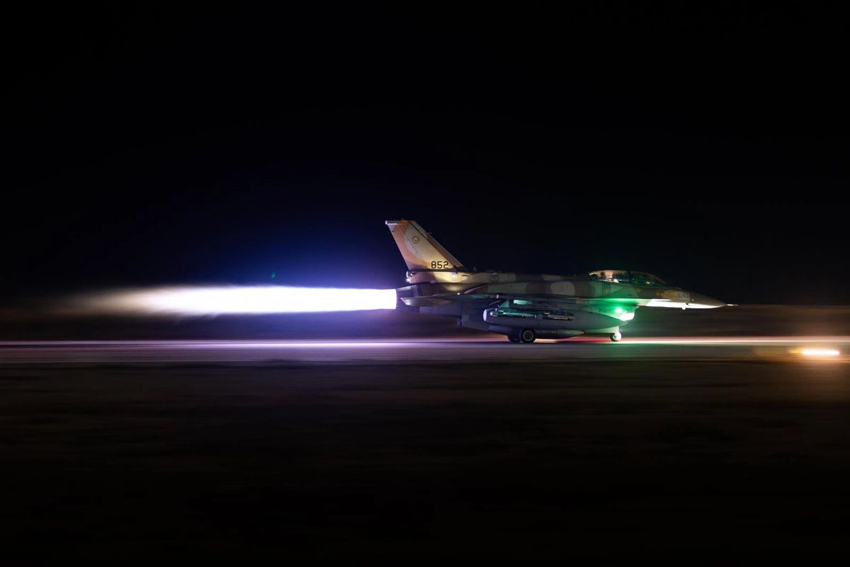 An Israeli F-16 takes off for a mission against targets in Iran.  IDF Spokesperson's Office