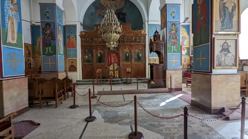 The Greek Orthodox Basilica of St George in Madaba, Jordan, is famous for its 6th-century mosaic floor with a map of the Holy Land.  Shutterstock
