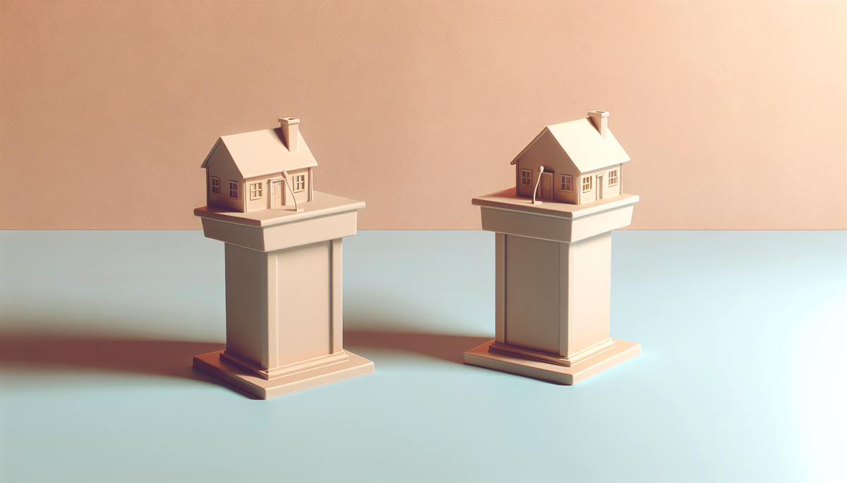 Two debate podiums in the shape of houses