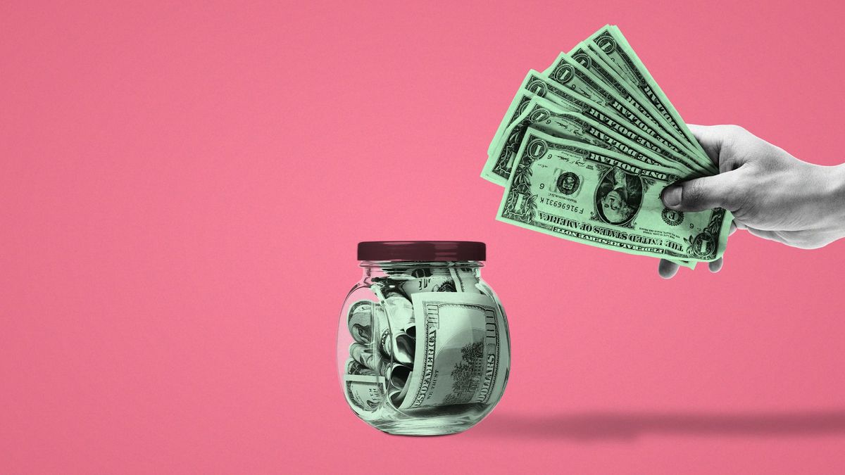 An illustration of a jar having money put into it