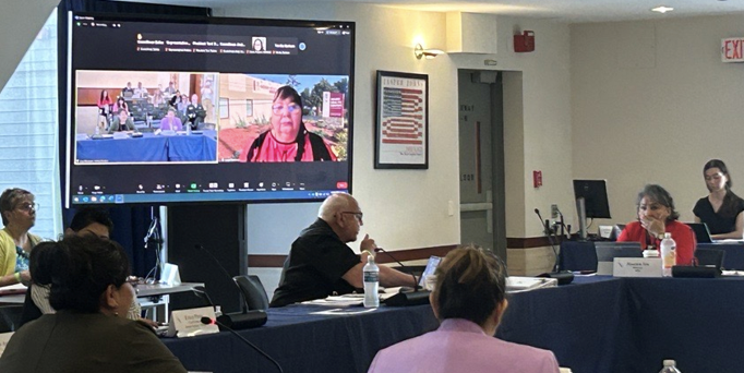 Sonya Tetnowski (Makah), CEO of Indian Health Center of Santa Clara Valley presenting before the VA Advisory Committee on Tribal and Indian Affairs.