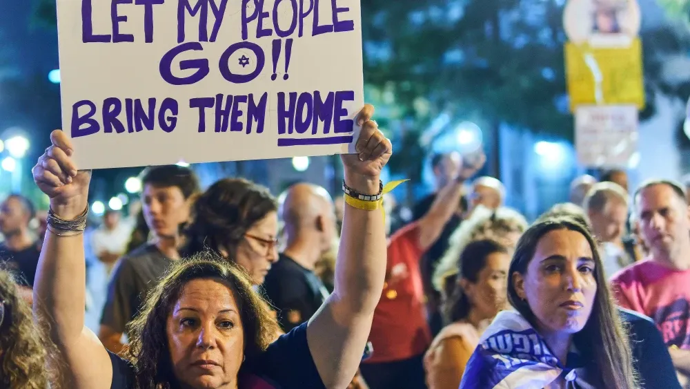 Demonstrators in Tel Aviv demand the return of the hostages seized by Hamas during the Oct. 7, 2023 attack; Oct. 21, 2023. Shutterstock