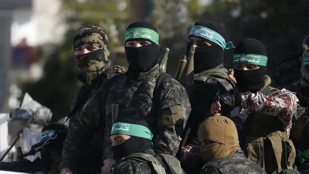 Members of the al-Qassam Brigades, the armed wing of Hamas, seen during a patrol in Khan Younis, in the southern Gaza Strip, on Jan 26, 2020. U.K. officials maintained a close collaboration with Hamas...
