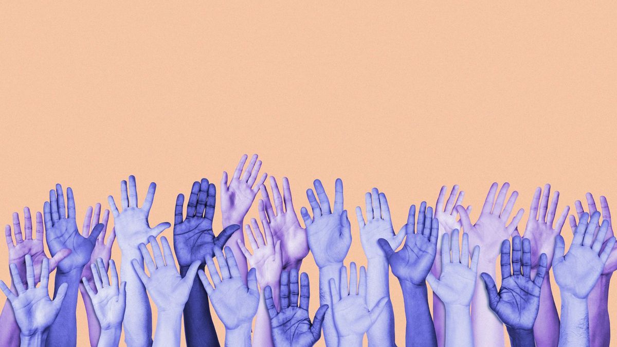 illustration of hands reaching into the air