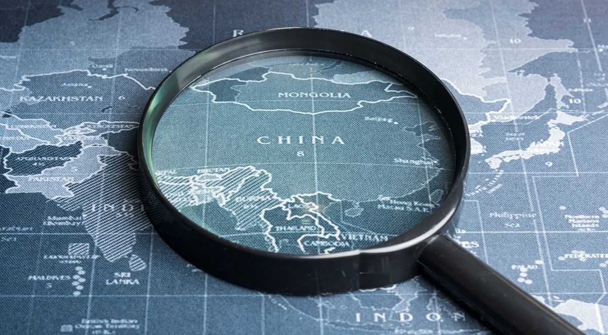 China map with magnifying glass