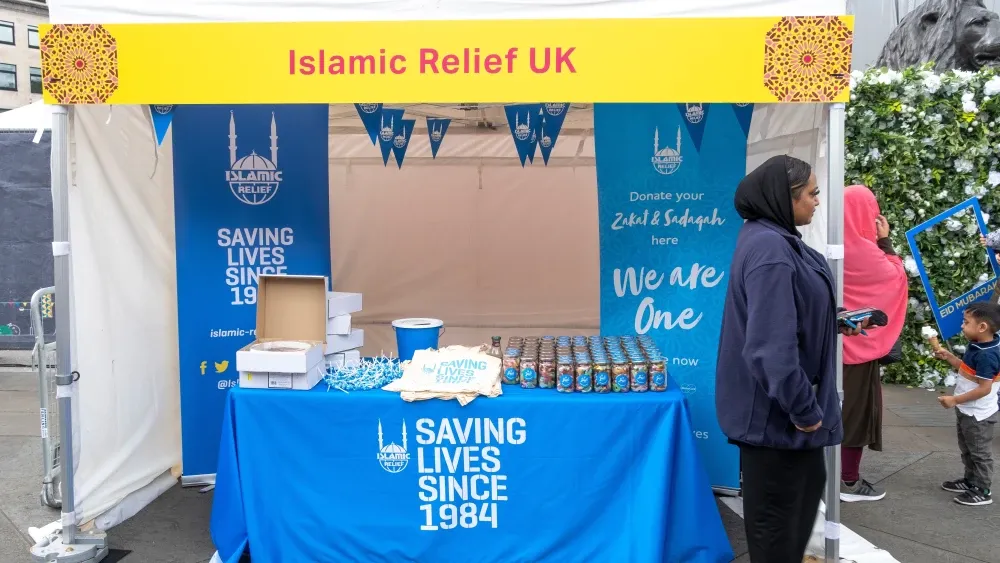 Islamic Relief UK (IRUK), an affiliate of Islamic Relief Worldwide, hosts a stall at Trafalgar Square during London's 