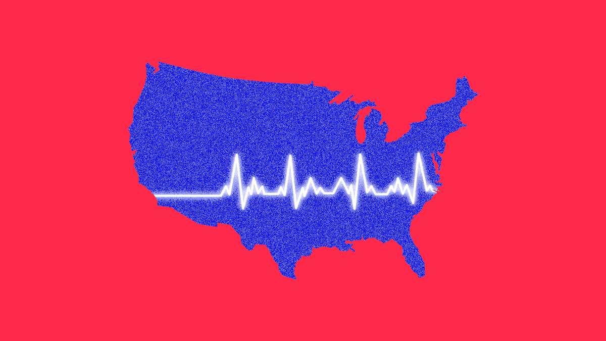 An EKG line across a map of America.