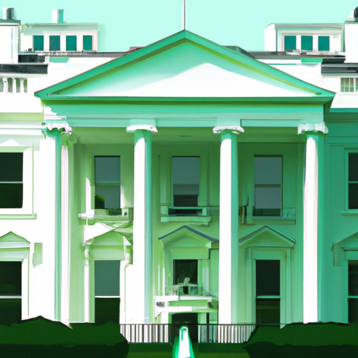 Put a picture of the White House front and center. Paint the background green.