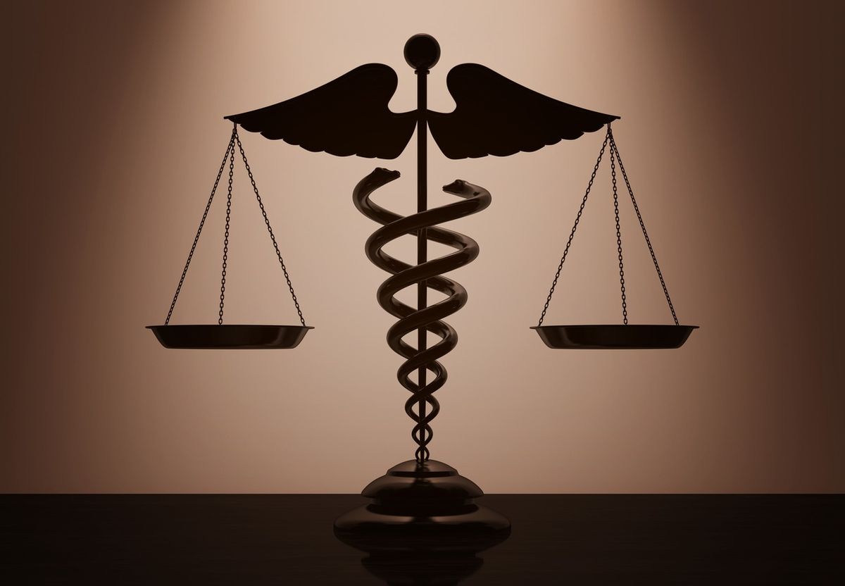 Medical caduceus symbol as scales