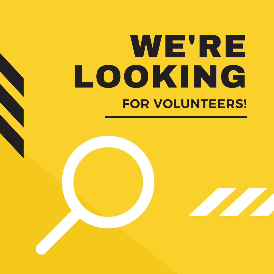 magnifying glass, looking for volunteers