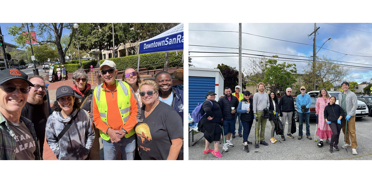 Two photos of smiling people at Earth Week events
