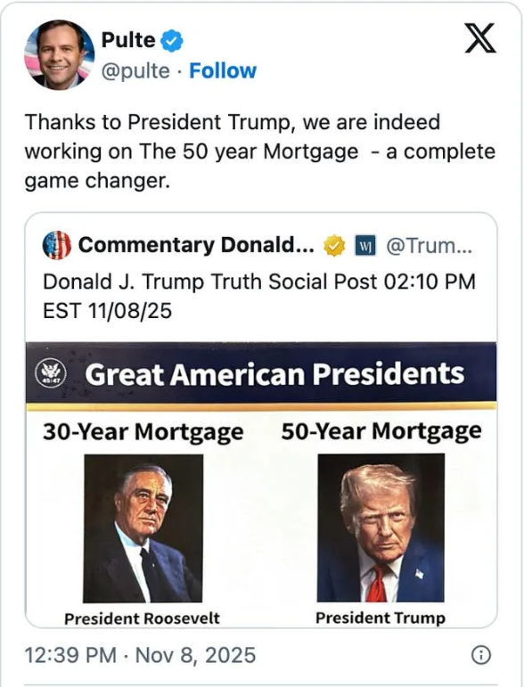 X.com post on 50 year mortgage