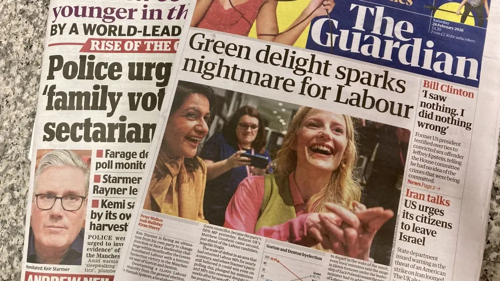 British newspapers report on the shock by-election result in Greater Manchester's Gorton and Denton constituency, where Green Party candidate Hannah Spencer defeated Labour in a contest marked by sect...