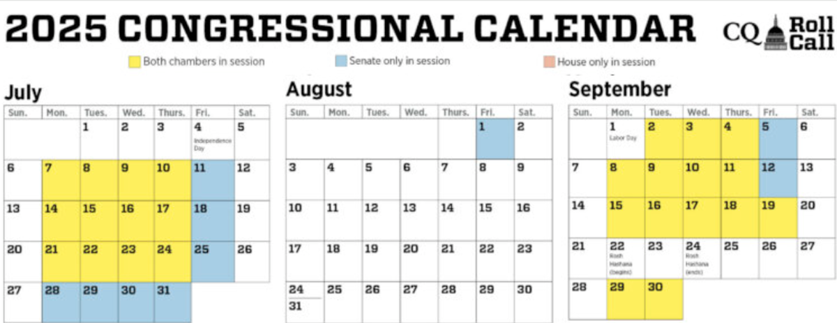 July - Sept 2025 Congressional Calendar