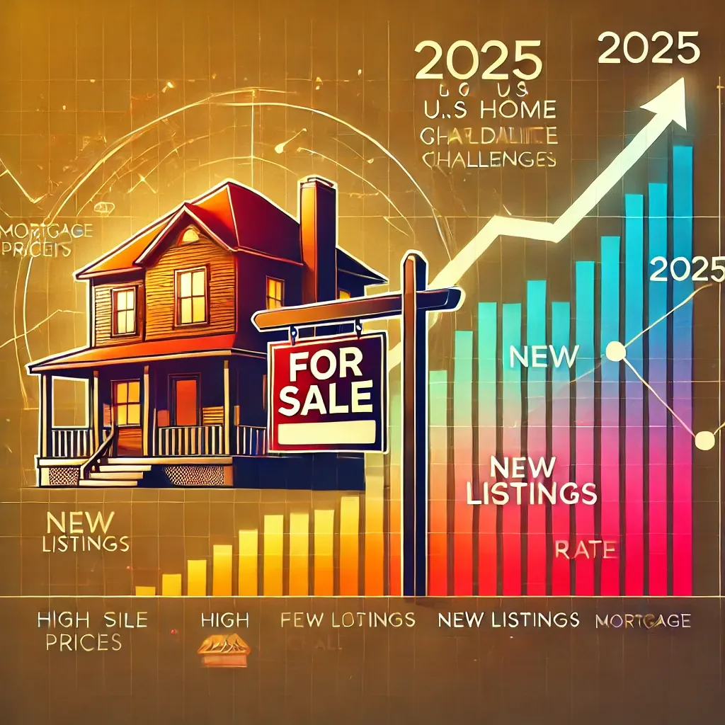 2025 US Home market challenges colorful illustration with graphs signs and a home on it